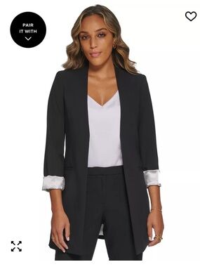 Calvin Klein Contrast Lining Long Roll-Tab Sleeve Open Front Jacket 16 NWT